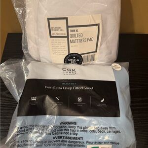 Twin Extra Deep Fitted Sheet - Light Blue & Quilted Mattress Pad